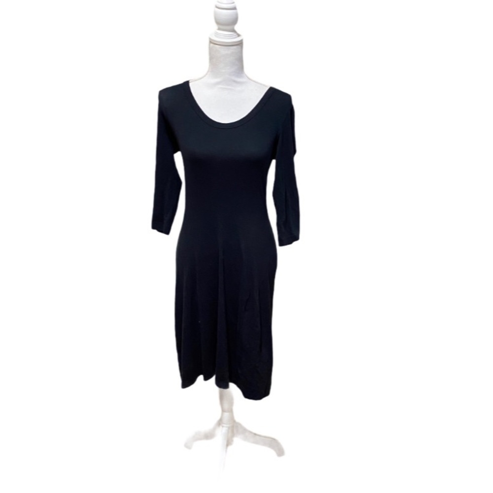 James Perse Chic Black 3/4” Sleeves Midi Dress - Picture 4 of 12